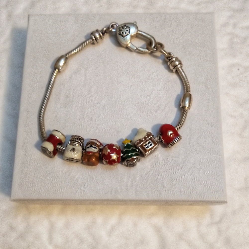 Source Unknown Silver Bracelet with Red and Gold Charms